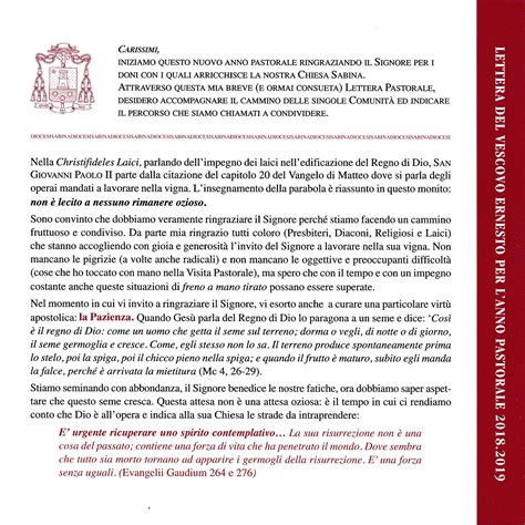 Lettera Del Vescovo Ernesto Per LAnno Pastorale 2018 2019 Parrocchia