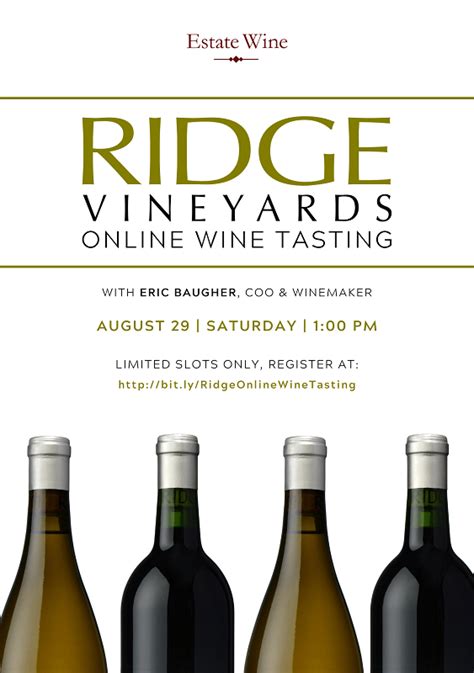 Estate Wine Hosts Ridge Vineyards Online Wine Tasting Webinar on August ...