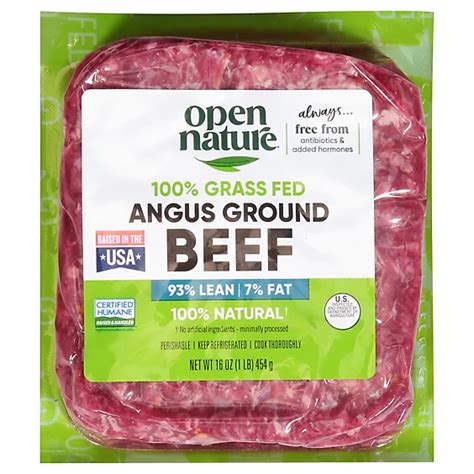 Open Nature 100 Natural Grass Fed Angus Ground Beef 93 Lean 7 Fat 16 Oz Haggen