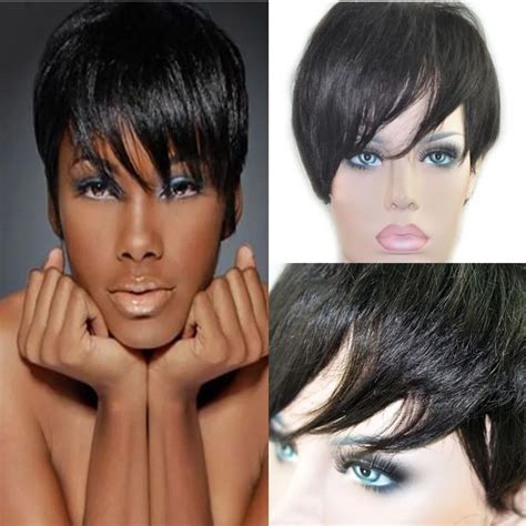 Cheap Black Women Short Pixie Wigs Human Natural Hair Wigs Brazilian Full Hair Glueless Bob Cut