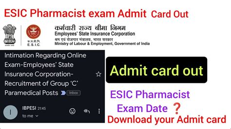 Esic Pharmacist Exam Admit Card Out Latest News Esic Exam Previous