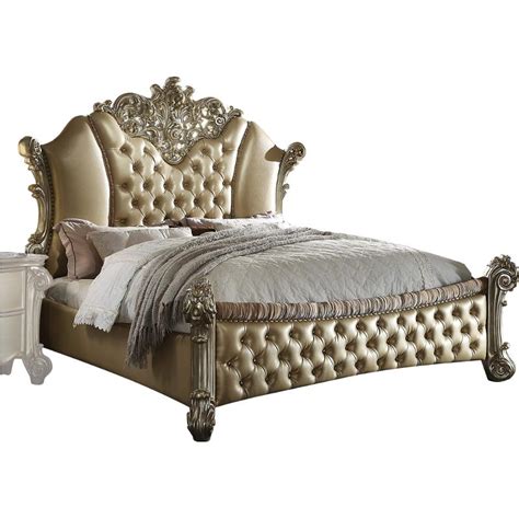 Q Hb Acme Furniture Queen Bed Bone Gold Patina