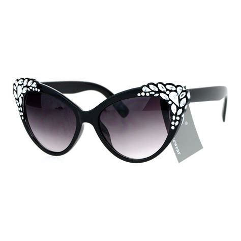 Sa106 Sa106 Womens Rhinestone Iced Out Bling Cat Eye Fashion Sunglasses Black