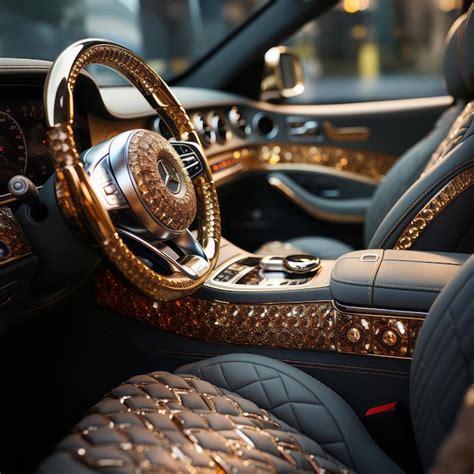 Premium Photo | Interior of a beautiful expensive car with gold and ...