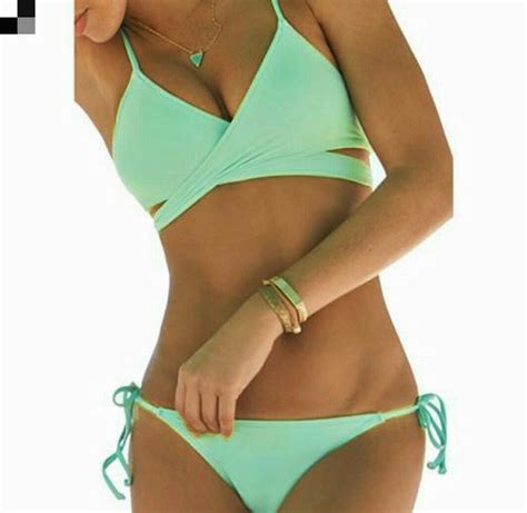Mint Green Bikini Women S Fashion Swimwear Bikinis Swimsuits On Carousell