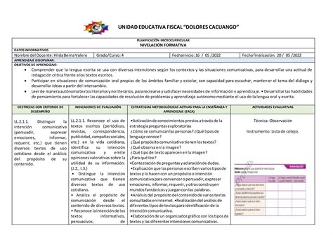 Lengua Semana Planif Nivelaci N Formativa Hilda Docx