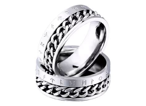 Anillo Vikingo Spinner Giratorio Runas Y Cadena Unisex