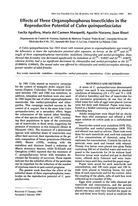 PDF Effects Of Three Organophosphorus Insecticides In