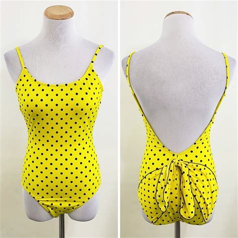 Vintage Swim Vintage Avon Yellow Polka Dot One Piece Swimsuit Size