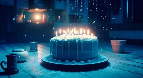 Premium AI Image | a birthday cake of blue with candles on it