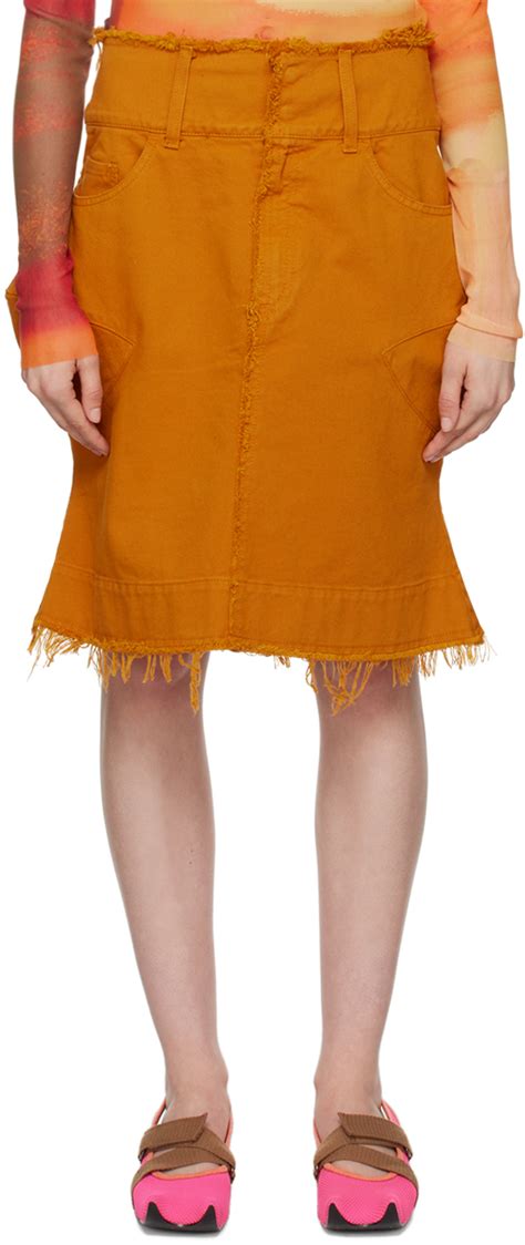 Orange Paneled Denim Miniskirt By Paula Canovas Del Vas On Sale