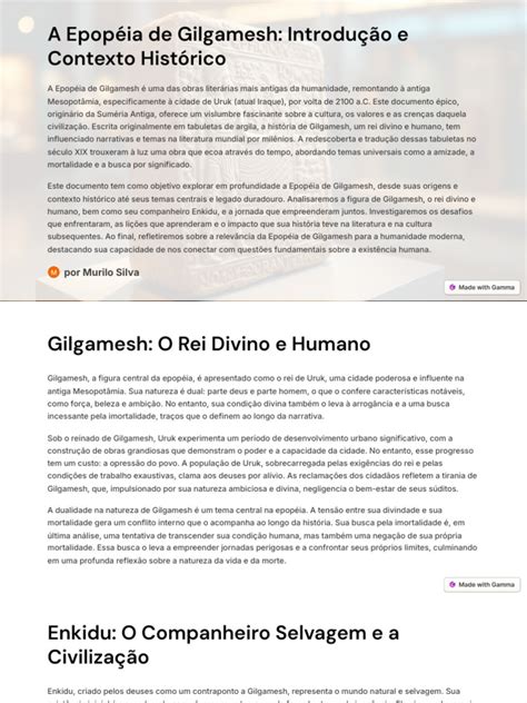 A Epopeia de Gilgamesh Introducao e Contexto Historico | PDF | Epopeia ...
