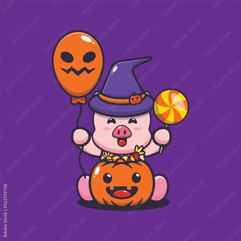 cute pig happiness in halloween day. Cute halloween animal cartoon ...