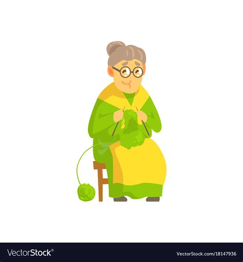 Old Lady Knitting Wool Product Royalty Free Vector Image