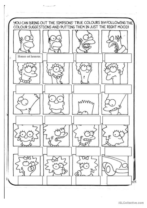 French Bart Simpson Moods And Colour English Esl Worksheets Pdf Doc