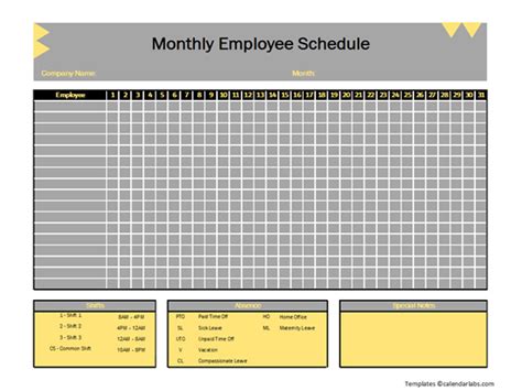 Monthly Employee Schedule Template Excel Free Printable Templates