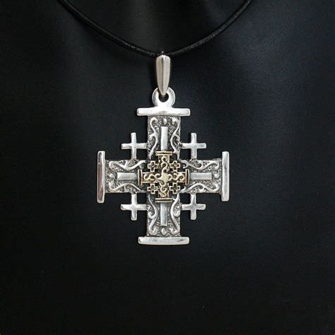 Large Cross Pendant Necklace Jerusalem Cross Necklace Men Etsy