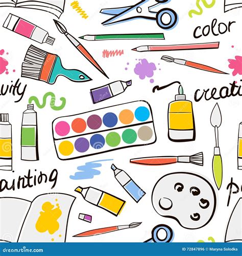 Doodle Art Materials Collection Hand Drawn Art Icons Set Vector