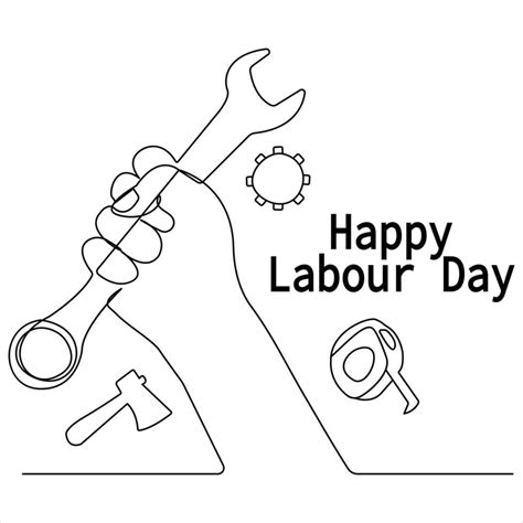 Continuous Single Line Drawing Of Happy Labour Day Concept Outline