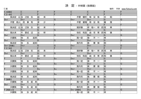 【吉他谱】决定 叶树茵（张悬版） 飞啦不休