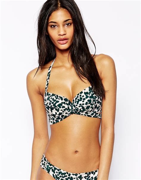 Asos Fuller Bust Exclusive Leopard Print Cross Wrap Bikini Top Dd F Lyst