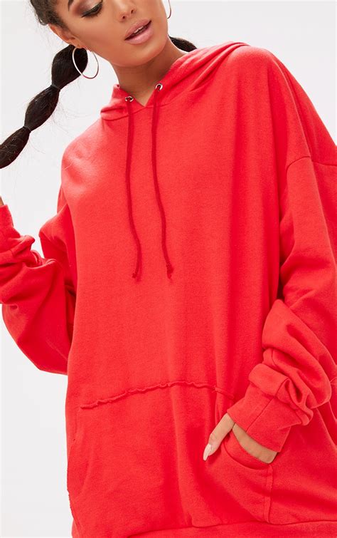 Red Oversized Hoodie Tops Prettylittlething