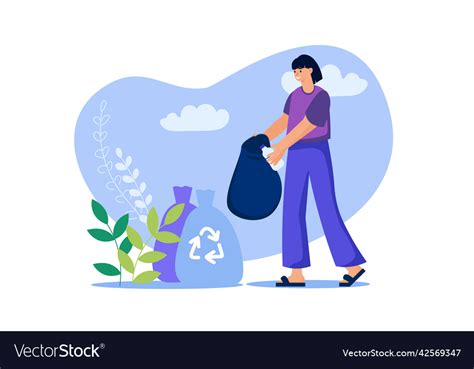 People Collecting Garbage Web Concept In Flat Vector Image