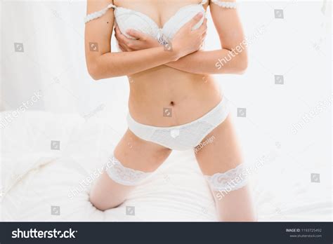 Beautiful Sexy Woman White Lingerie Sitting Stock Photo 1193725492 Shutterstock