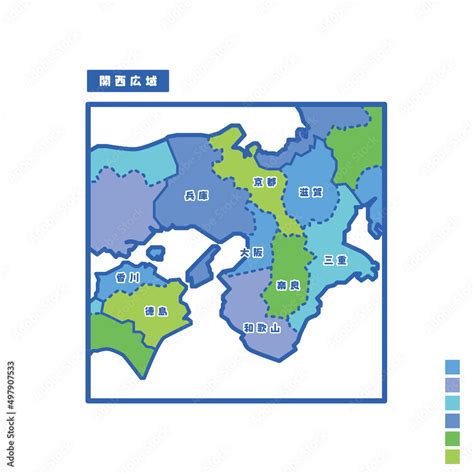 Vetor De 日本の地域図・日本地図 関西広域 雨の日カラーで色分けしてみた Do Stock Adobe Stock