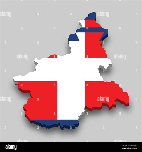 3d Isometric Map Of Piedmont Is A Region Of Italy With National Flag