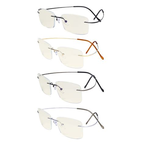 Reading Glasses Blue Light Filter Rimless Bendable Frame 4 Pack Men