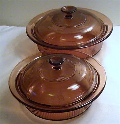 Corning Vision Amber 1 5 Qt 1 Qt Round Casserole With Lids Two 2