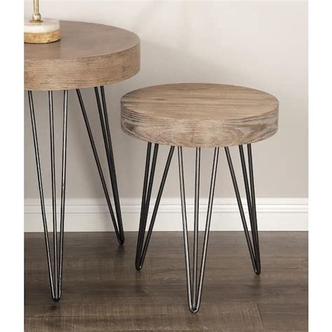 Litton Lane In Brown Medium Round Wood End Table With Black Metal