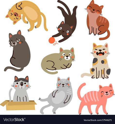 Cat set collection Royalty Free Vector Image - VectorStock Cat Stock ...