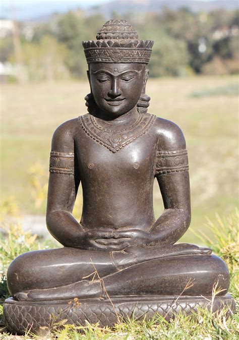 Stone Meditating Cambodian Buddha Statue 24 105ls428 Lotus Sculpture