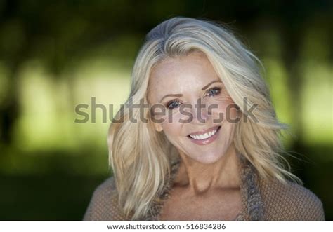 Portrait Mature Woman Smiling Camera Park Stock Photo Shutterstock