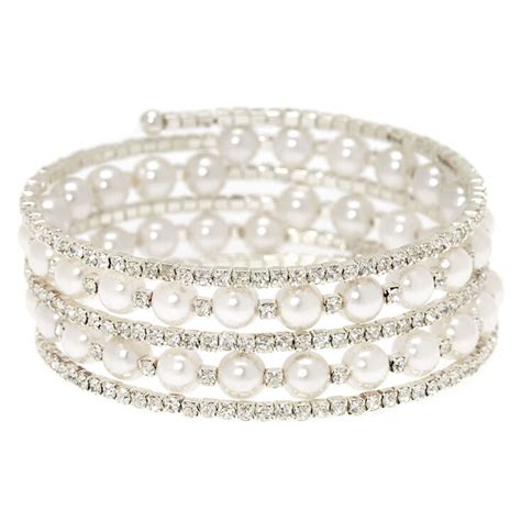 Rhinestone And White Pearl Coil Bracelet Icing Us