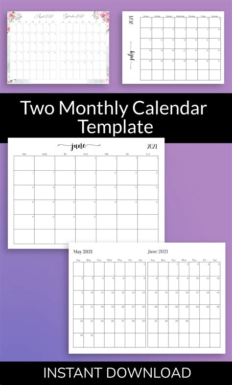 Two Monthly Calendar Template, Calendar Monthly Template, Blank ...