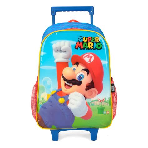 Mochila Escolar Rodinha Super Mario Bros Azul Infantil Submarino