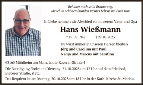 Traueranzeigen Von Hans Wie Mann Trauer Op Online De