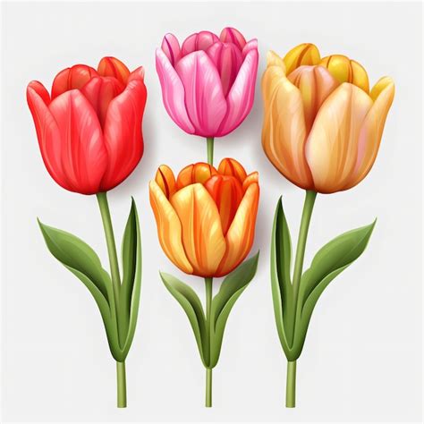 Premium Photo Four Tulips With Different Colors