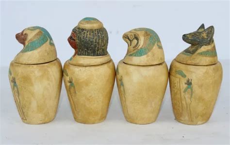 Rare Ancien Pharaonique Antique Pots Canopes Mythologie Gyptienne Bc