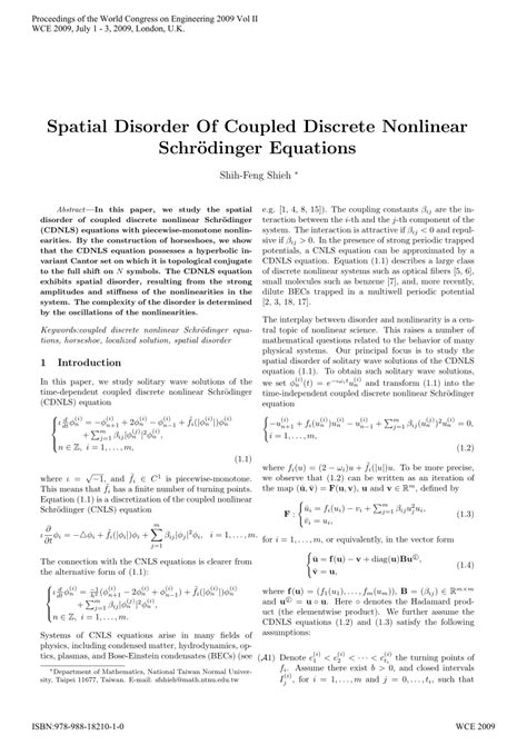 Pdf Spatial Disorder Of Coupled Discrete Nonlinear Schrodinger Equations