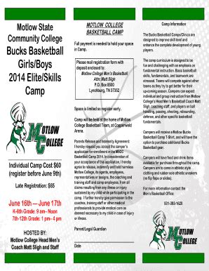 Fillable Online Summer Basketball Camp Registration Form Pdf Motlow