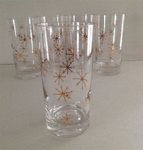 Vintage Atomic Starburst Drinking Glasses Tumblers Set Of 5 Star Glow Royal China 12 Ounces