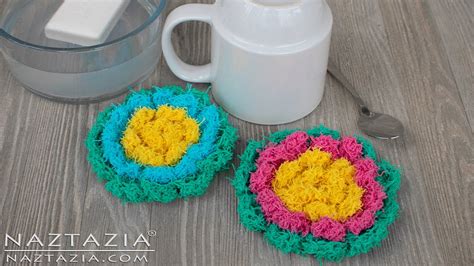 HOW To CROCHET FLOWER BLOSSOM SCRUBBY Scrubbies For Kitchen Or Bath