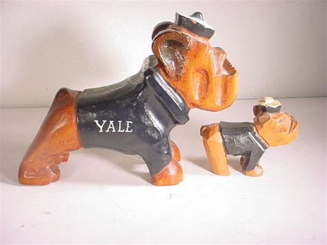 2 YALE UNIV MASCOT BULLDOGS CARVED WOOD HOOFMAN | #25798584