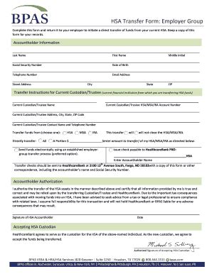 Fillable Online HSA Transfer Form Employer Group Bpas Fax Email