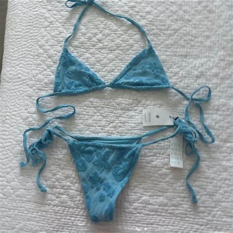 Frankies Bikinis Tia Terry Jacquard Bikini In Blue Depop