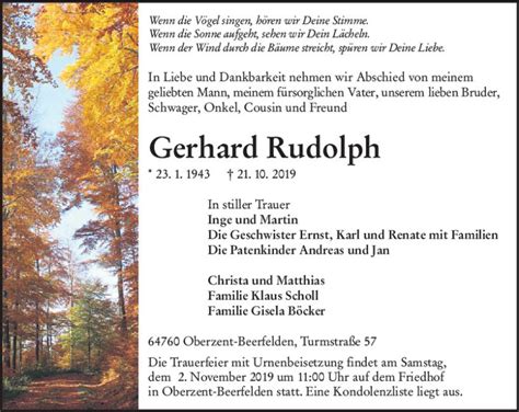 Traueranzeigen Von Gerhard Rudolph Vrm Trauer De